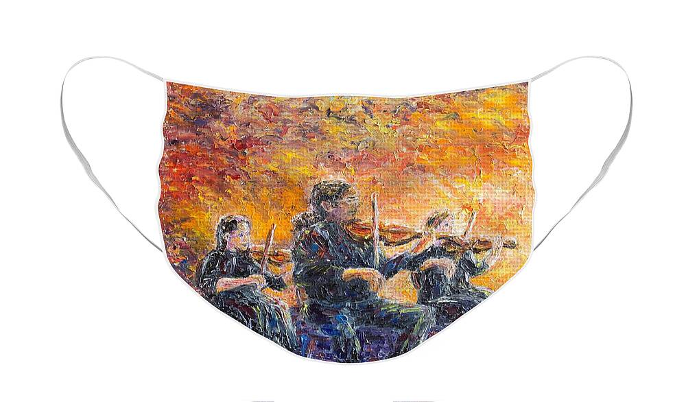 Violin Face Mask featuring the painting Trio Triumph by Linda Donlin