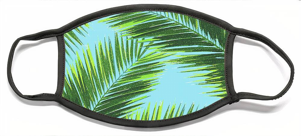 Tropical Palm Leaf Face Mask featuring the mixed media Tropical Palm Leaf Pattern 2 - Tropical Wall Art - Summer Vibes - Modern, Minimal - Green, Blue by Studio Grafiikka