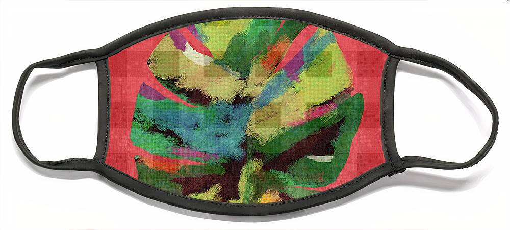 Tropical Face Mask featuring the painting Tropical Palm Leaf Red- Art by Linda Woods by Linda Woods