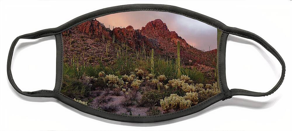 Tucson Face Mask featuring the photograph Tucson Mountains Sunset by Dave Dilli