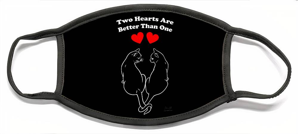 Cat Face Mask featuring the digital art Two Hearts Are Better white by Andrea Gatti