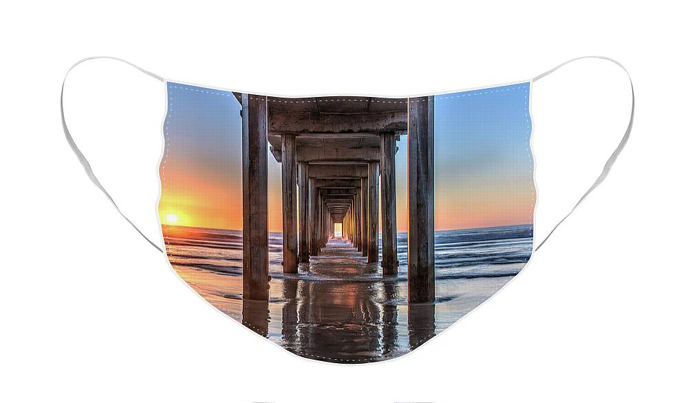 Beach Face Mask featuring the photograph Under Scripps Pier at Sunset ..Autographed.. by David Levin