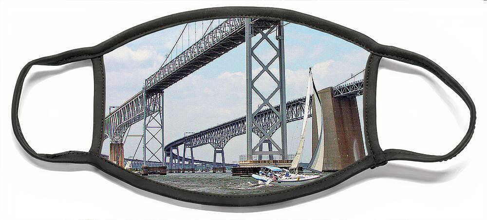 Sailing Face Mask featuring the photograph Under the Bay Bridges by Minnie Gallman