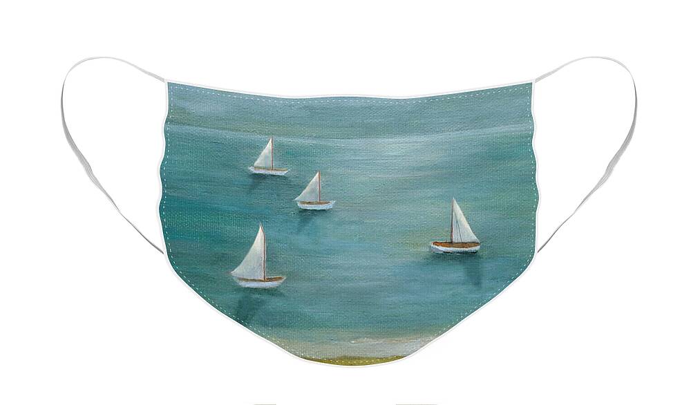 Sailboat Face Mask featuring the painting Under The Moonglade by Angeles M Pomata