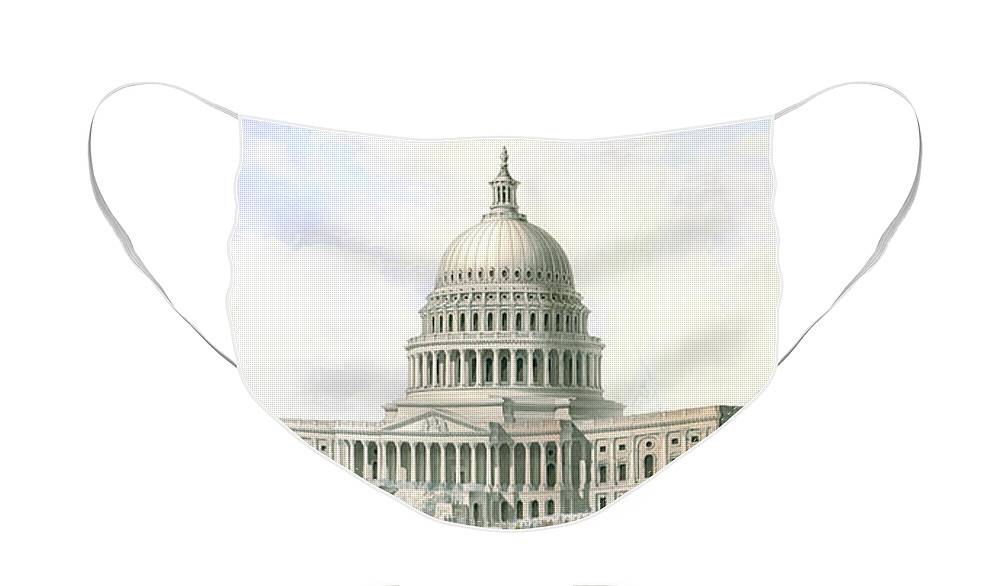United States Capitol Face Mask featuring the drawing United States Capitol Design for New Dome and Wings 1855 by Thomas Ustick Walter
