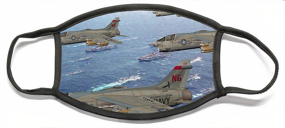 Ltv A7 Corsair Ii Face Mask featuring the digital art US Navy Argonauts - Oil by Tommy Anderson