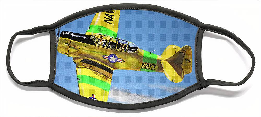 Airplane Face Mask featuring the painting U S Navy S N J 6- Kaneohe Bay by Karl Wagner