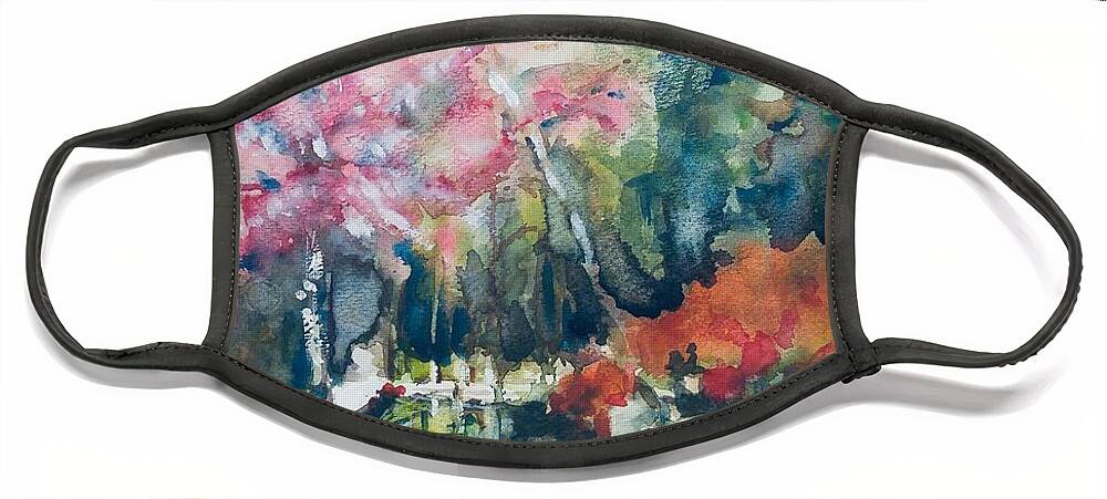 Cherry Blossoms Face Mask featuring the painting Van Dusen Spring Views by Sonia Mocnik