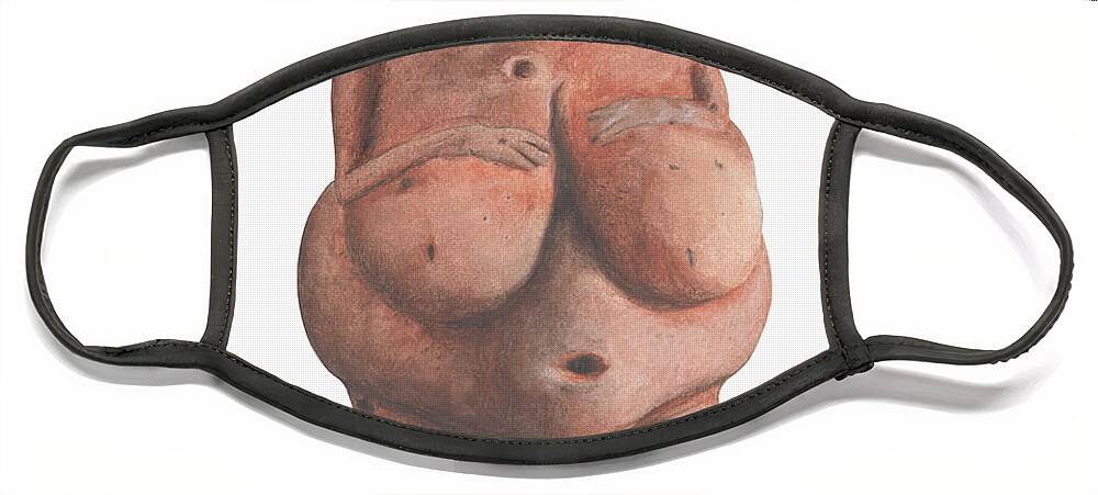 Venus Face Mask featuring the drawing Venus of Willendorf by Nikita Coulombe