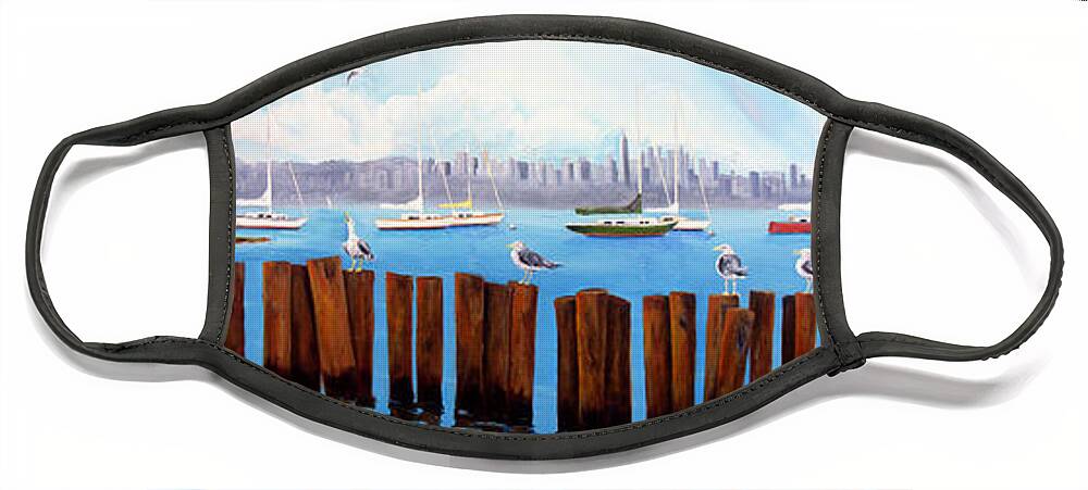 Sailing Face Mask featuring the painting View from the Moshier's Tiki Bar by Phyllis London