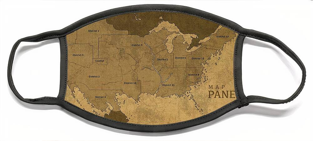 Vintage Map Of Panem From The Hunger Games. Face Mask featuring the mixed media Vintage Map of Panem from The Hunger Games by Design Turnpike