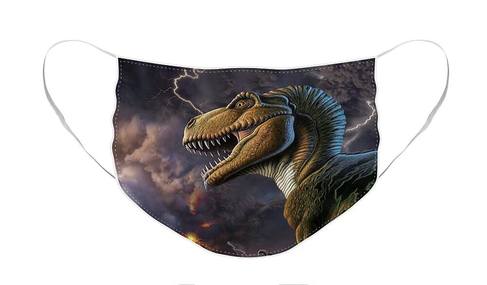 T-rex Face Mask featuring the mixed media Volcano Rex by Jerry LoFaro