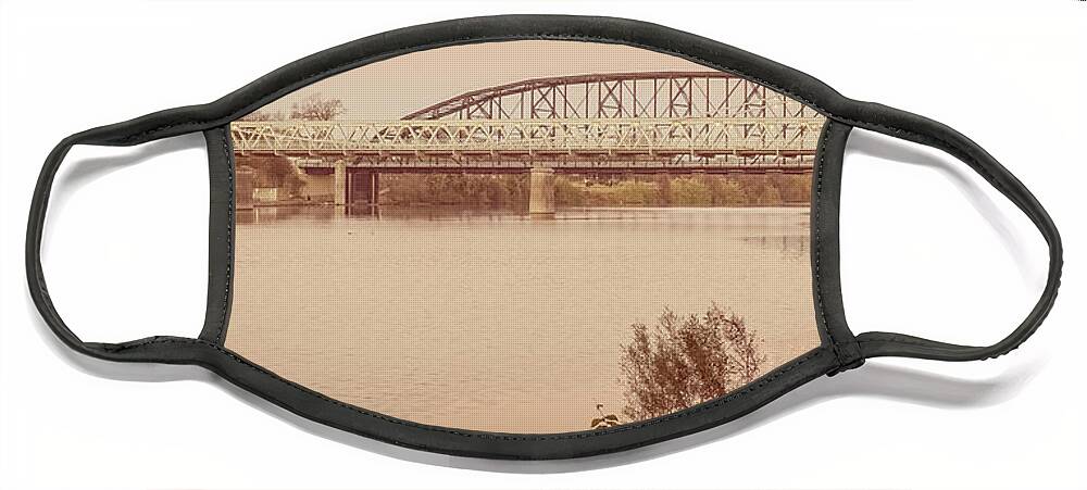 Waco Suspension Bridge Panoramic Face Mask featuring the photograph Waco Suspension Bridge Panoramic by Imagery by Charly