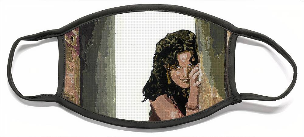 Portraits Face Mask featuring the painting Waiting at the Window by Annalisa Rivera-Franz