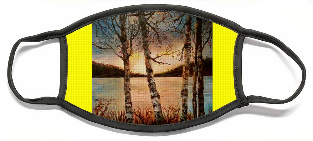 Seascape Face Mask featuring the painting Warm Fall Day by Sher Nasser