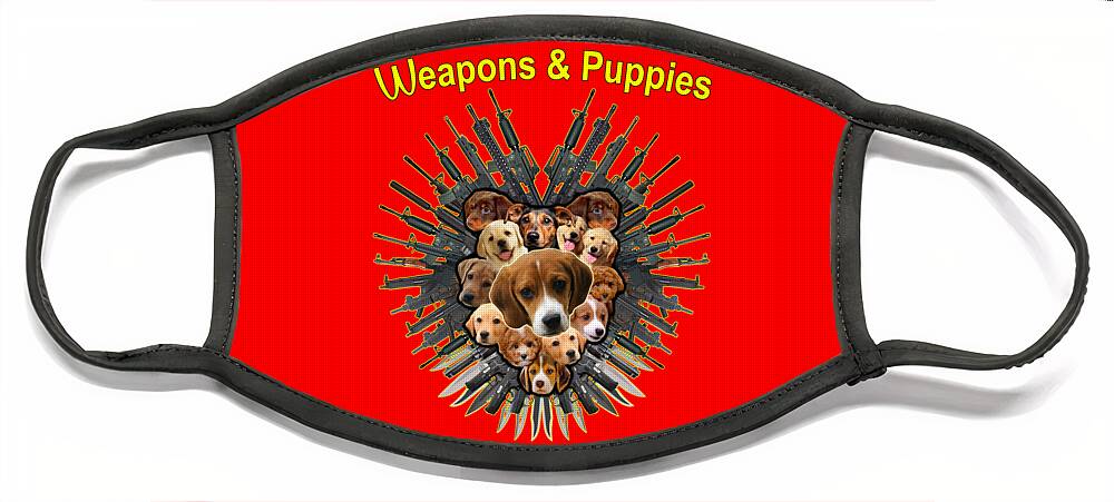 Weapons Face Mask featuring the painting Weapon and Puppies by Yom Tov Blumenthal