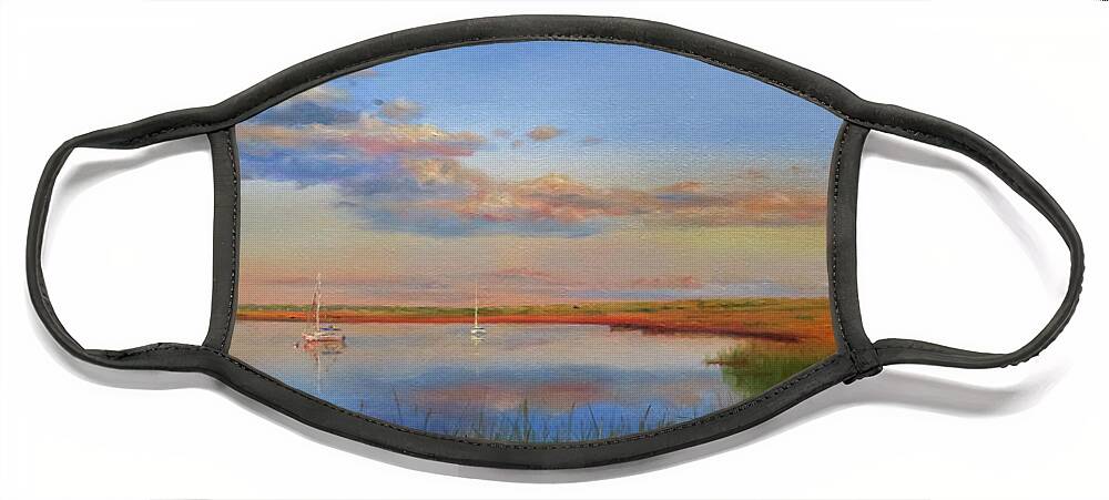Cape Cod Face Mask featuring the painting West Bay Landing, Osterville by Jonathan Gladding