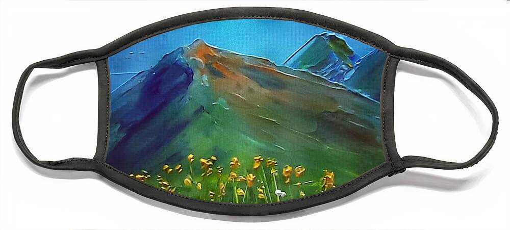 Landscape Face Mask featuring the painting Wildflower Mountain by Amy Kuenzie