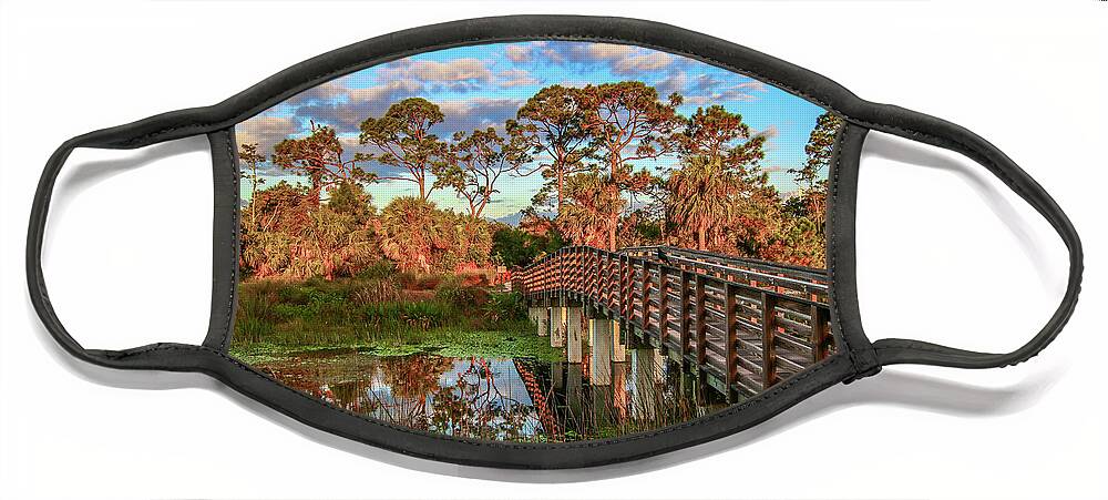 Boardwalk Face Mask featuring the photograph Winding Waters Boardwalk by Tom Claud