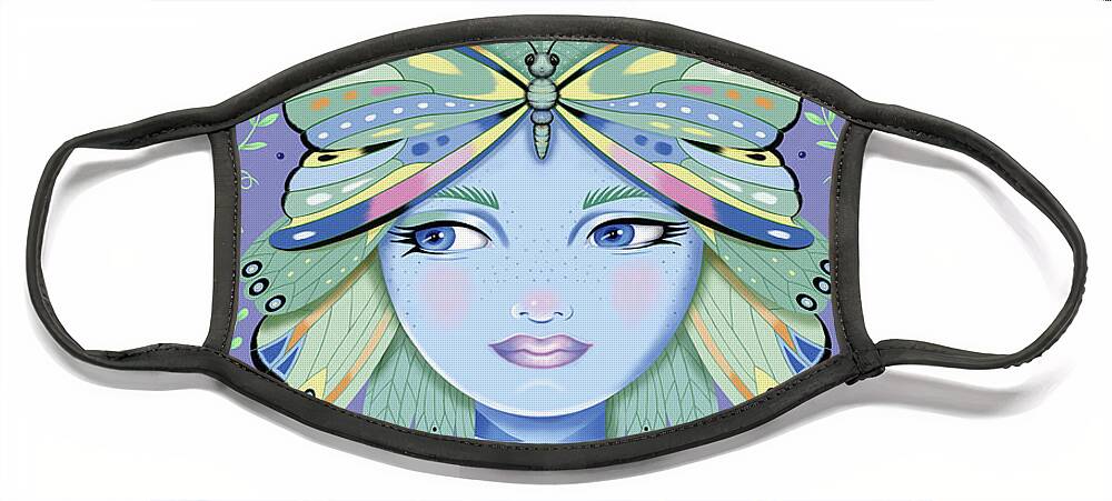 Fantasy Face Mask featuring the digital art Insect Girl, Winga - Oblong Purple by Valerie White