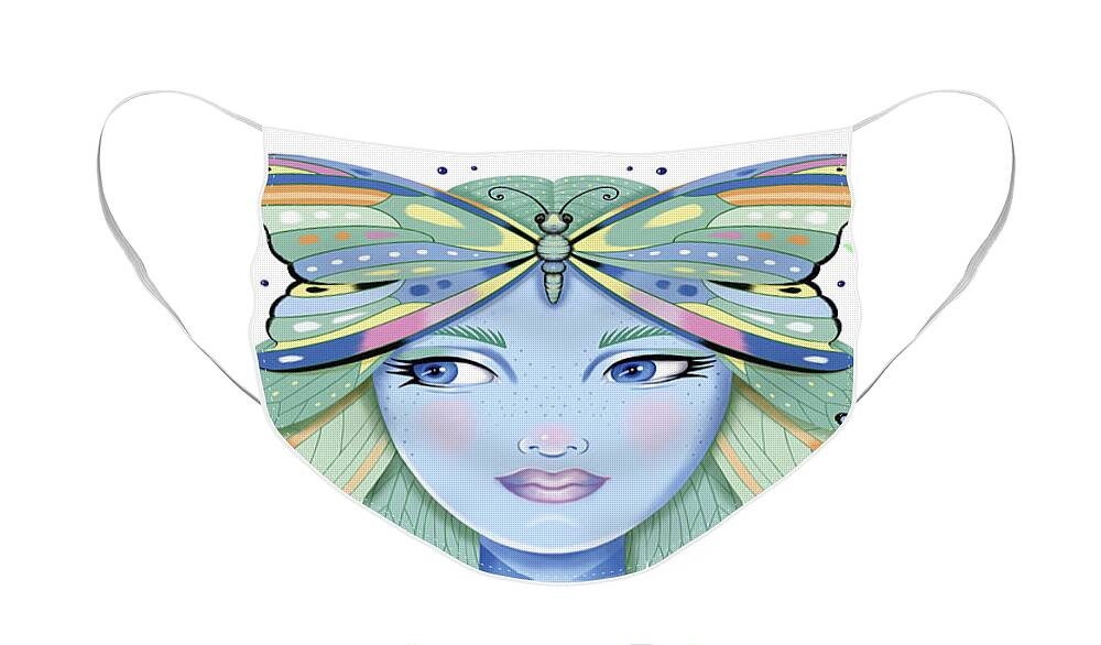 Fantasy Face Mask featuring the digital art Insect Girl, Winga - Oblong White by Valerie White