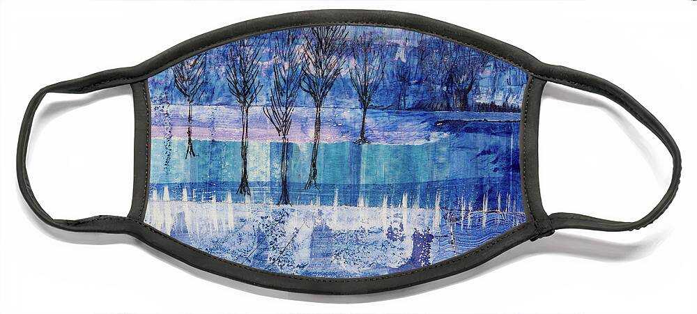 Winter Face Mask featuring the mixed media Winter Blues 1 by Julia Malakoff