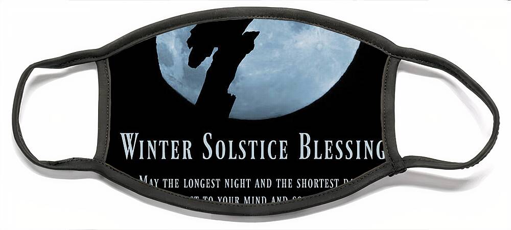 Winter Solstice Face Mask featuring the photograph Winter Solstice Owl and Moon in Oak Tree Yule Blessing by Stephanie Laird