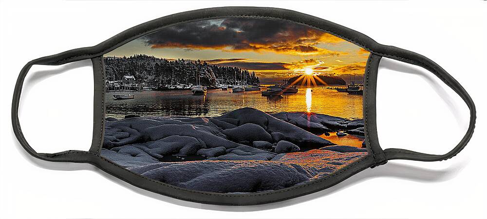 Sunrise Face Mask featuring the photograph Winter Sunrise at Cutler Harbor Maine by Marty Saccone
