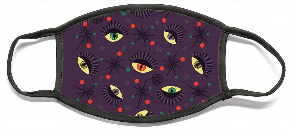 Witch Face Mask featuring the digital art Witch Eyes Spooky Retro Pattern by Boriana Giormova