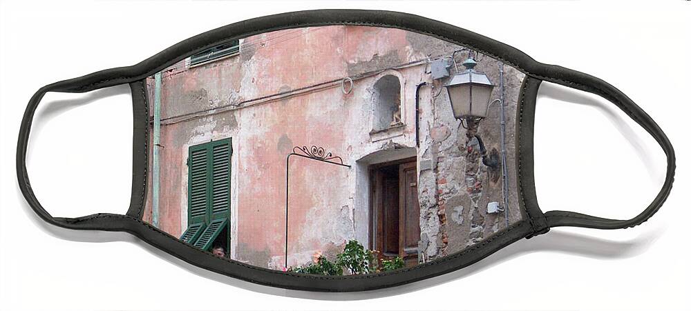 Cinque Terre Face Mask featuring the photograph Green Shutters by Leslie Struxness
