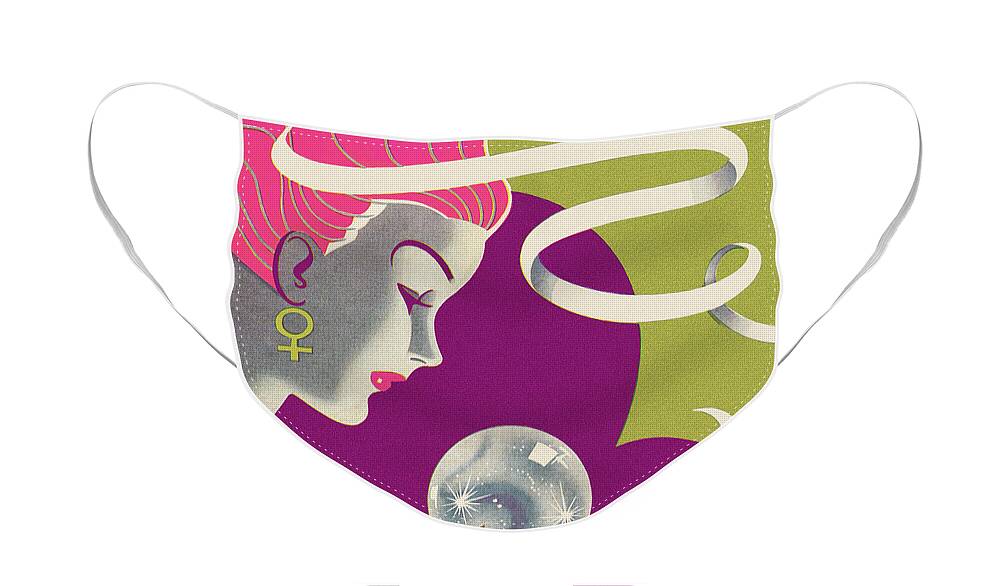 Adult Face Mask featuring the drawing Woman Looking at Crystal Ball by CSA Images