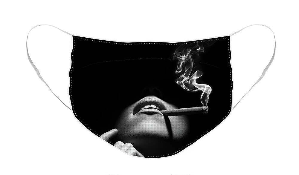 #faatoppicks Face Mask featuring the photograph Woman smoking a cigar by Johan Swanepoel