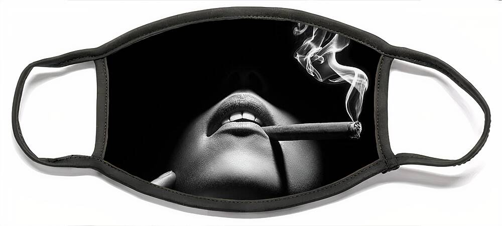 Woman Face Mask featuring the photograph Woman smoking a cigar by Johan Swanepoel