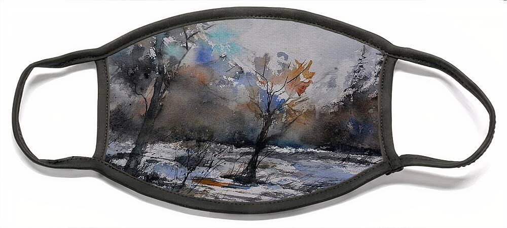 Landscape Face Mask featuring the painting Wood in winter - 5491103 by Pol Ledent