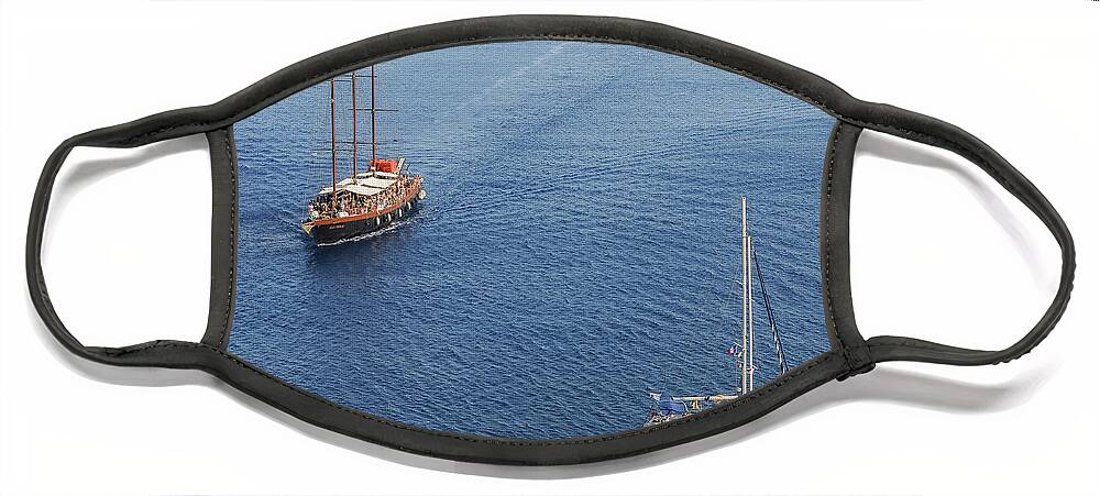 Sailing Face Mask featuring the photograph Yachts sailing on a blue calm sea by Michalakis Ppalis