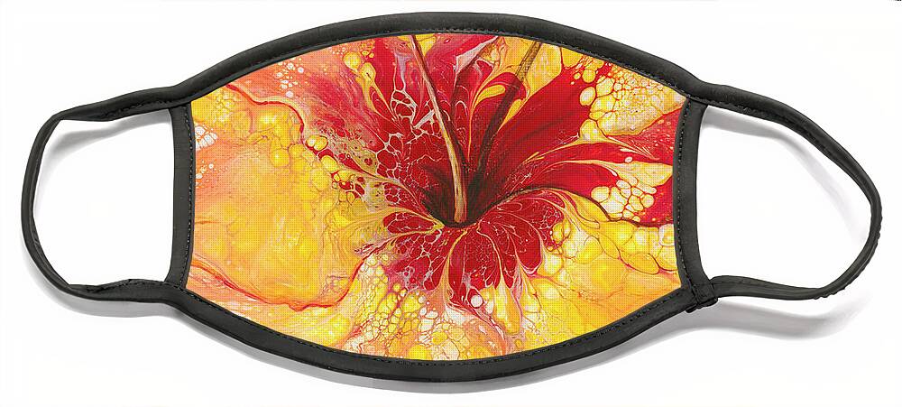 Hibiscus Face Mask featuring the painting Yellow and Red Hibiscus by Darice Machel McGuire