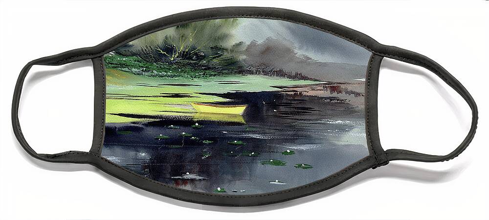 Nature Face Mask featuring the painting Yellow Boat by Anil Nene