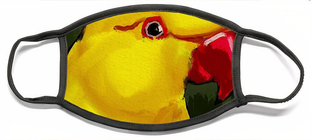 Birds Face Mask featuring the digital art Yellow Parrot by Michael Kallstrom