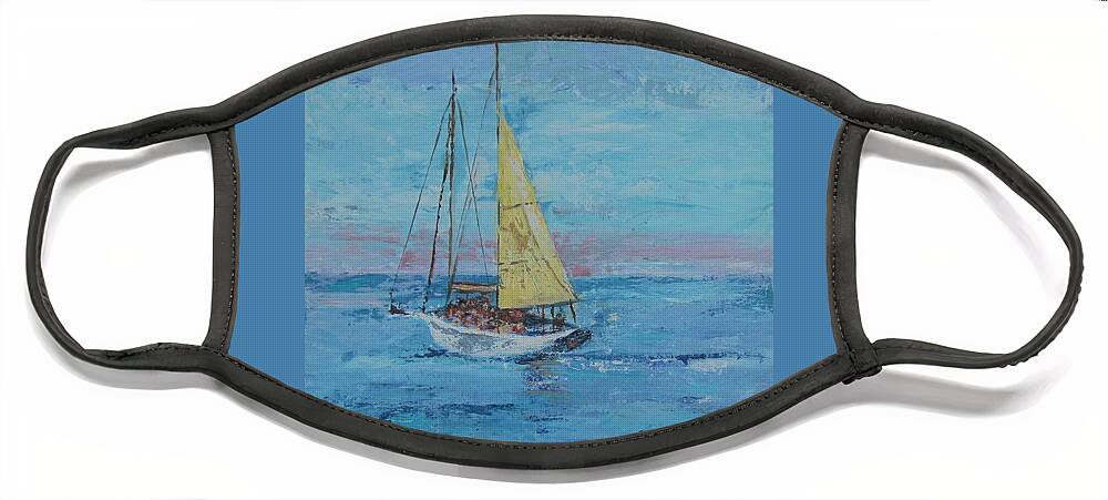 Painting Face Mask featuring the painting Yellow Sail by Paula Pagliughi