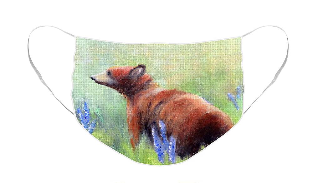 Yellowstone Face Mask featuring the painting Yellowstone Black Bear by Marsha Karle