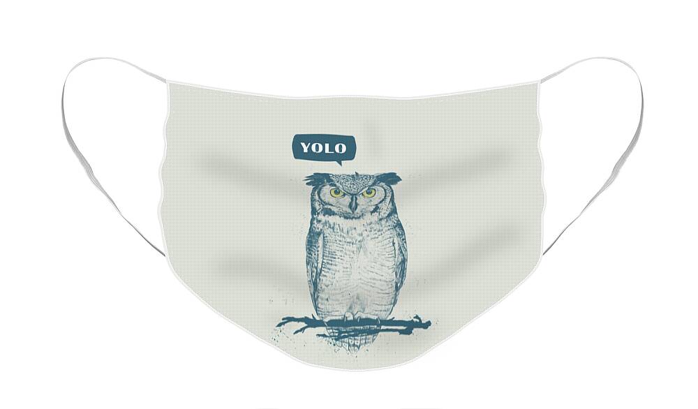 Owl Face Mask featuring the mixed media Yolo by Balazs Solti