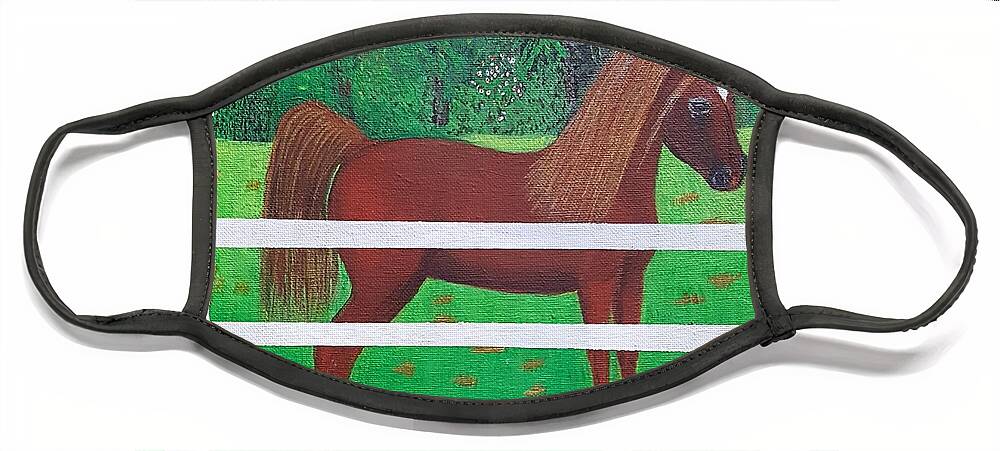 Arabian Horse Pasture Canvas Oil Acrylic Face Mask featuring the painting Young Arabian Horse by Elizabeth Mauldin