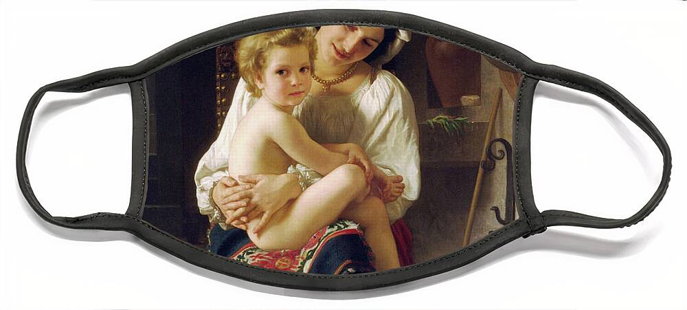 Young Mother Face Mask featuring the painting Young Mother Gazing At Her Child by Rolando Burbon