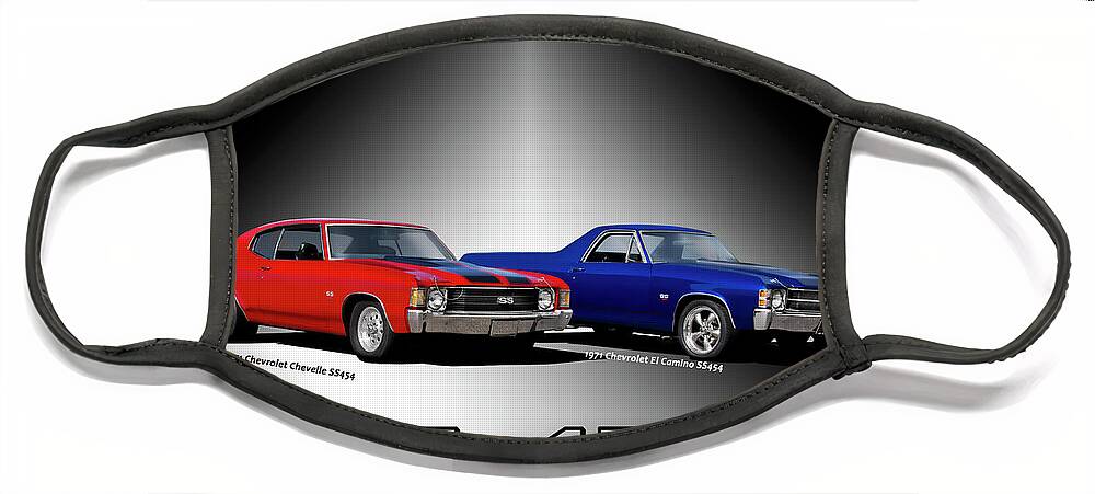 1971 Chevelle Ss454 Face Mask featuring the photograph 1971 SS454 Chevelle and El Camino 'Brothers' by Dave Koontz