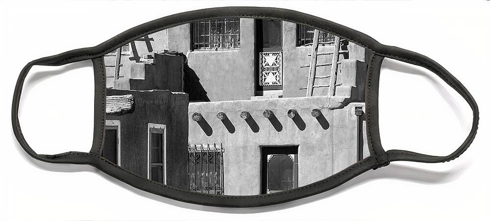 Acoma Pueblo Face Mask featuring the photograph Acoma Pueblo Adobe Homes B W by Mike McGlothlen