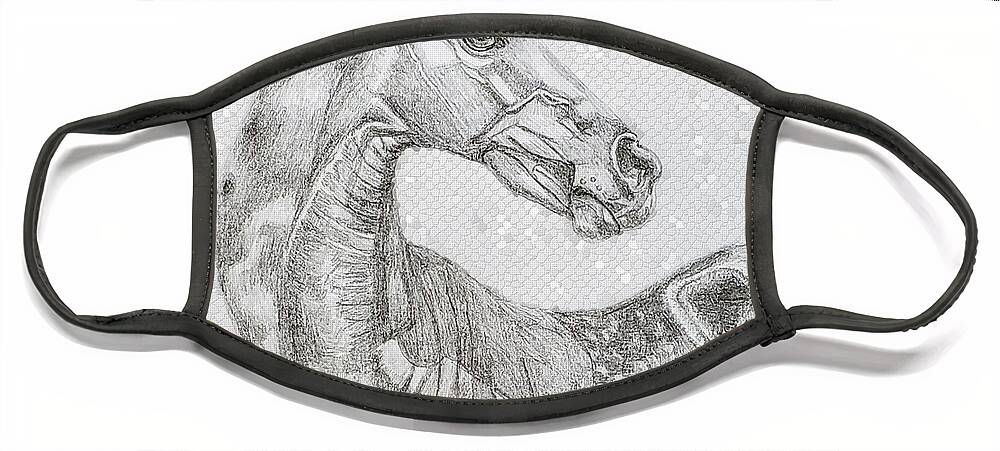 Horse Illustration Face Mask featuring the drawing Akhal-Teke Horse #1 by Equus Artisan