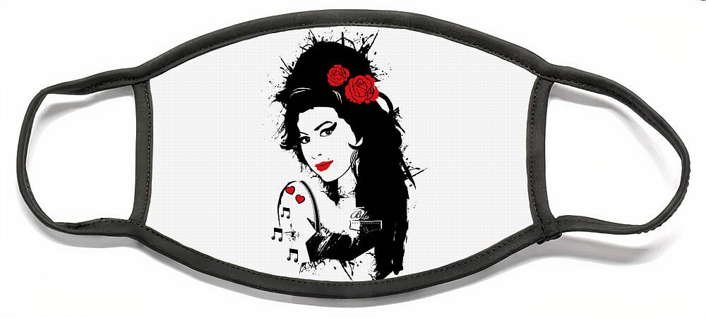 Protest Face Mask featuring the digital art Amy Winehouse by My Banksy