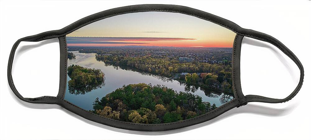 Drone Face Mask featuring the photograph Areal Sunset on the MilleIles river by Carl Marceau