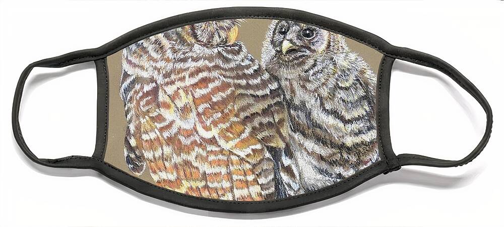 Color Pencil Drawing Face Mask featuring the painting Barred owl mother and child #2 by Heather King