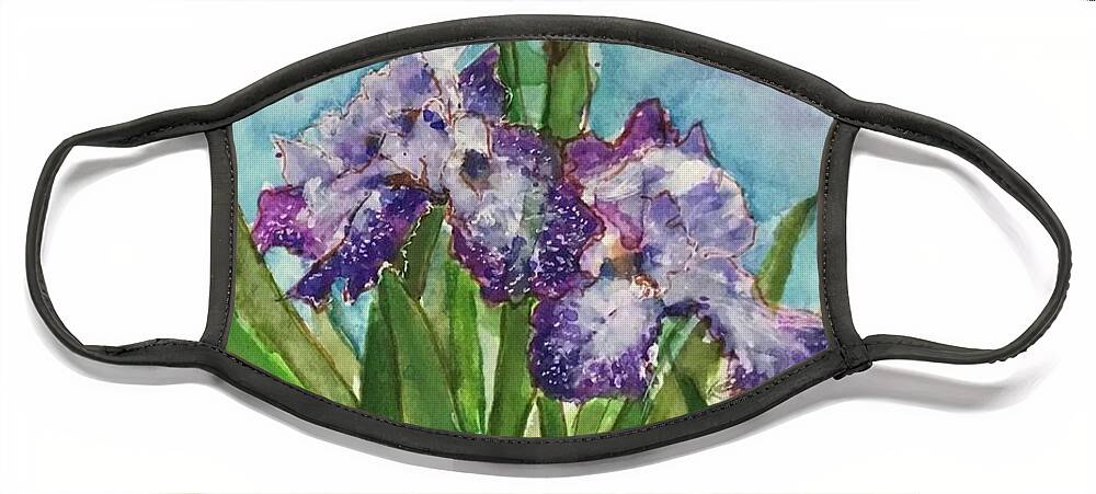 Bearded Iris Face Mask featuring the painting Birthday Blessings #2 by Cheryl Wallace